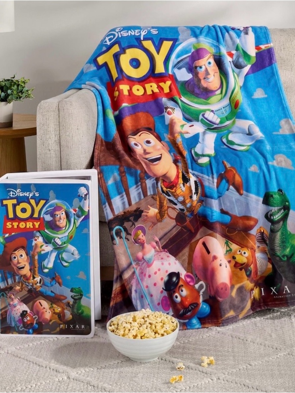 Disney Classic VHS Box Toy Story Plush Throw Blanket Kids Pixar 50”x 70” HOT!